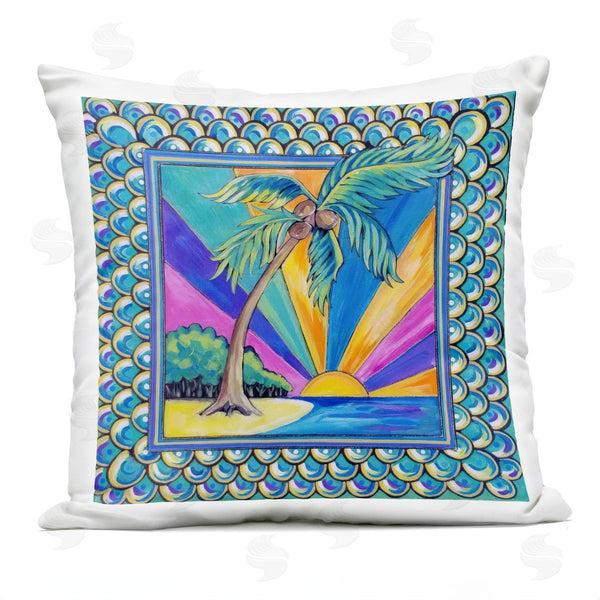 Stupell Industries Nettie Price | Sun Rays & Palm Tree With Border Printed Throw Pillow