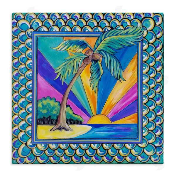 stupell industries Nettie Price | Sun Rays & Palm Tree with Border