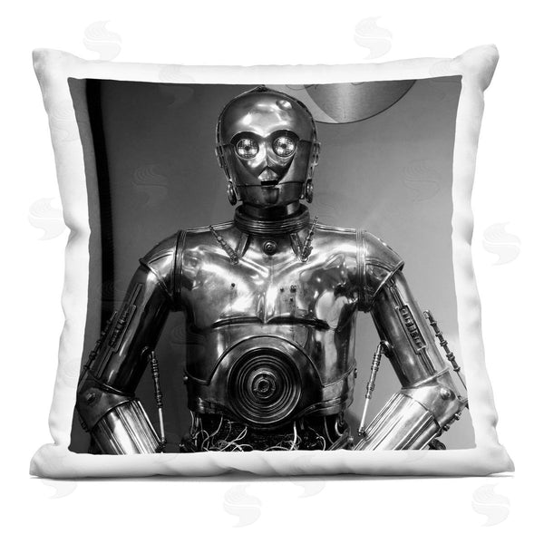 stupell industries Nice Nshuti | Iconic Robot Science Fiction Monochrome Character Printed Throw Pillow