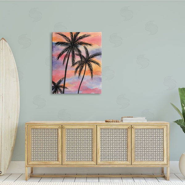 Stupell Industries Nicholas Biscardi | Cloudy Sunset Sky Palm Tree Silhouette Warm Tropical Wall Art