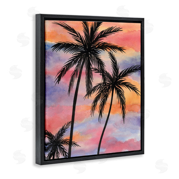 Stupell Industries Nicholas Biscardi | Cloudy Sunset Sky Palm Tree Silhouette Warm Tropical Wall Art