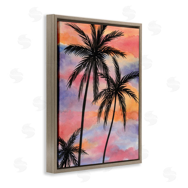 Stupell Industries Nicholas Biscardi | Cloudy Sunset Sky Palm Tree Silhouette Warm Tropical Wall Art