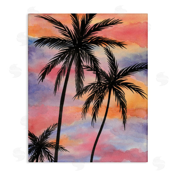 stupell industries Nicholas Biscardi | Cloudy Sunset Sky Palm Tree Silhouette Warm Tropical Wall Art