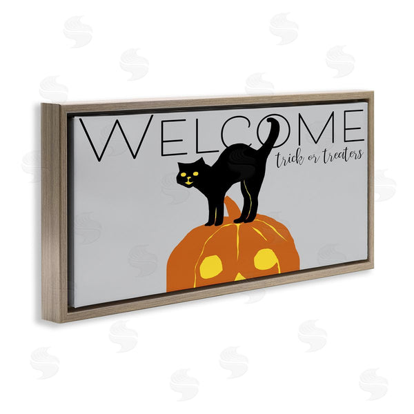 Stupell Industries Nicholas Biscardi | Welcome Trick Or Treaters Halloween Cat Pumpkin