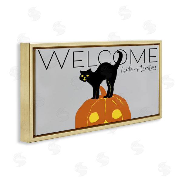 Stupell Industries Nicholas Biscardi | Welcome Trick Or Treaters Halloween Cat Pumpkin