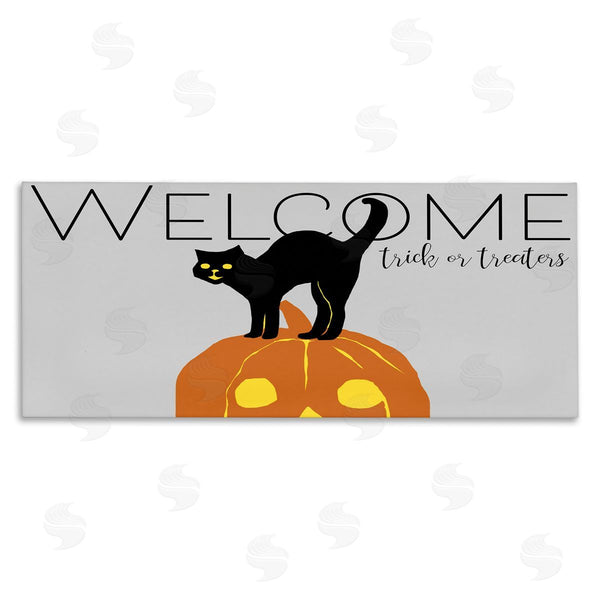 stupell industries Nicholas Biscardi | Welcome Trick Or Treaters Halloween Cat Pumpkin