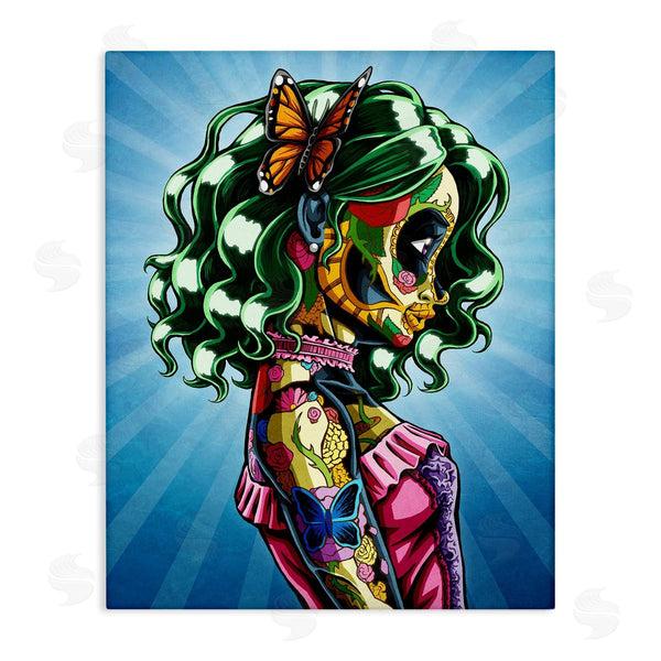 stupell industries Nicholas Ivins | Bold Style Detailed Tattooed Girl Green Hair Butterfly Wall Art