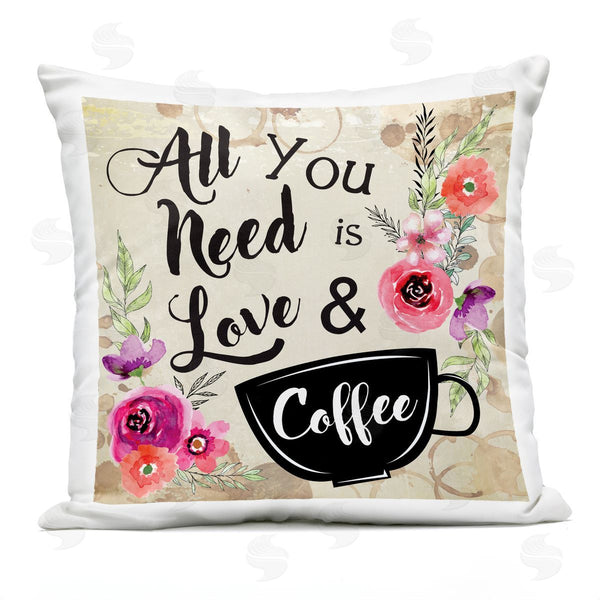 Stupell Industries Nicole DeCamp | All You Need Love & Coffee Floral Printed Throw Pillow