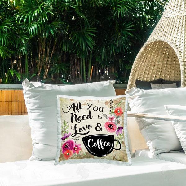 Stupell Industries Nicole DeCamp | All You Need Love & Coffee Floral Printed Throw Pillow