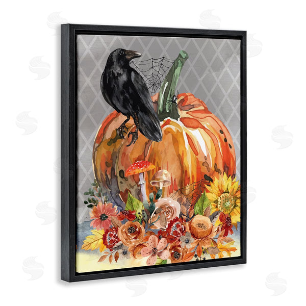 Stupell Industries Nicole DeCamp | Autumn Crow Pumpkin Botanicals Wall Art