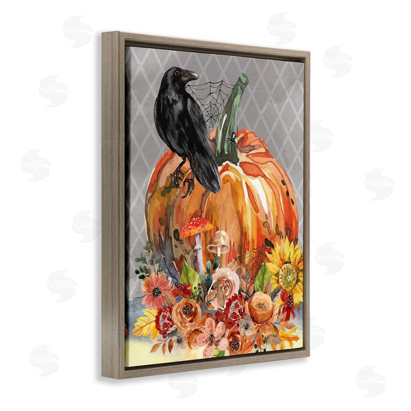 Stupell Industries Nicole DeCamp | Autumn Crow Pumpkin Botanicals Wall Art