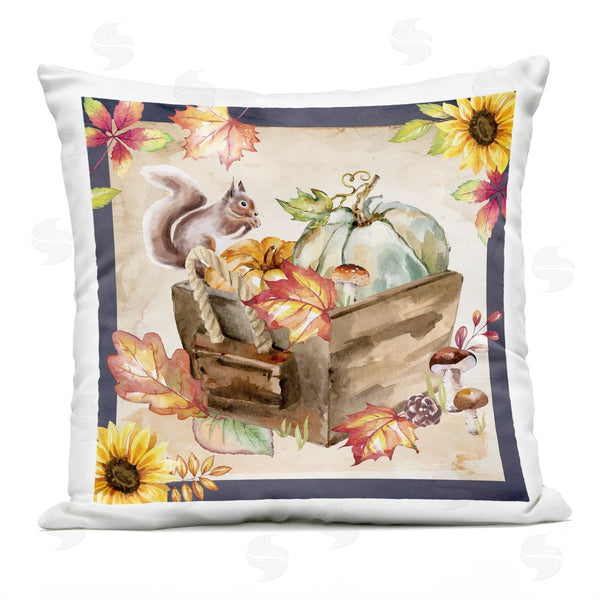 Stupell Industries Nicole DeCamp | Autumn Leaves Squirrel Perched Printed Throw Pillow
