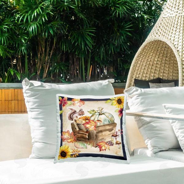 Stupell Industries Nicole DeCamp | Autumn Leaves Squirrel Perched Printed Throw Pillow