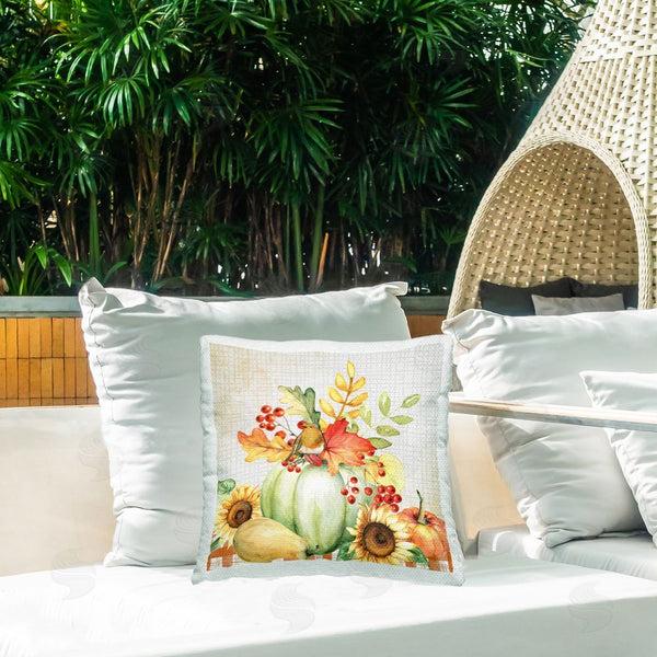 Stupell Industries Nicole DeCamp | Autumnal Gourds Bird Perched Printed Throw Pillow