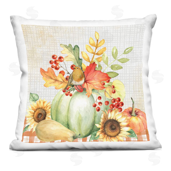 stupell industries Nicole DeCamp | Autumnal Gourds Bird Perched Printed Throw Pillow