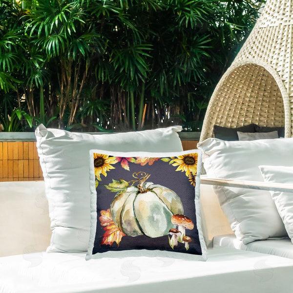 Stupell Industries Nicole DeCamp | Autumnal Sunflowers Woodland Mushrooms Printed Throw Pillow