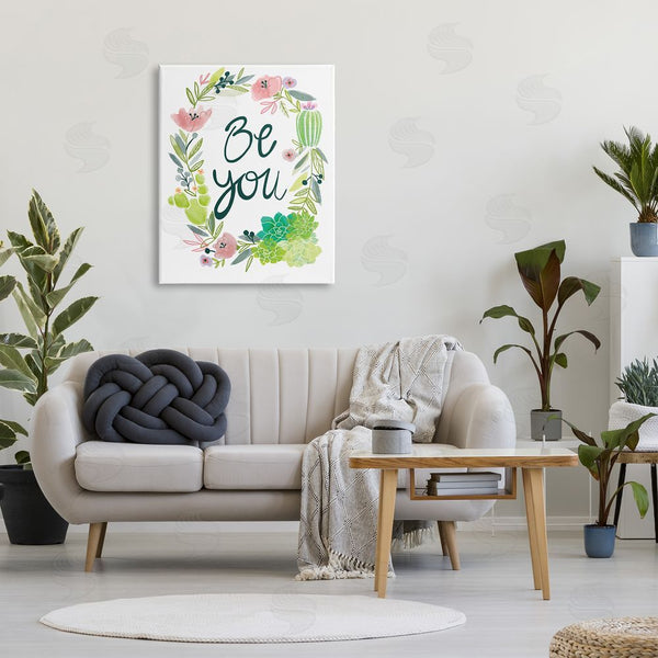 Stupell Industries Nicole DeCamp | Be You Phrase Western Dessert Cactus Flower Wreath Wall Art