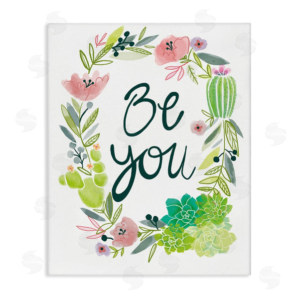 stupell industries Nicole DeCamp | Be You Phrase Western Dessert Cactus Flower Wreath Wall Art