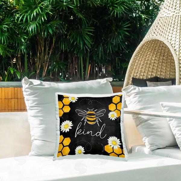 Stupell Industries Nicole DeCamp | Bee Kind Honeycomb Daisies Printed Throw Pillow