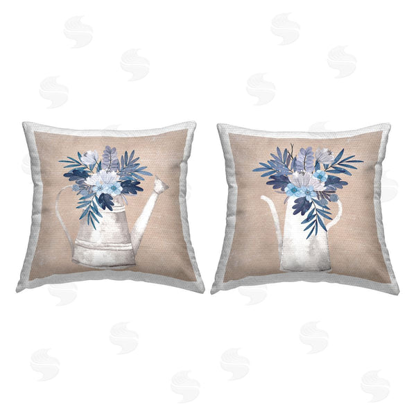 Stupell Industries Nicole DeCamp | Blue Country Bouquets Patterned Printed Throw Pillow Set