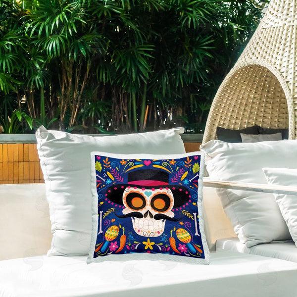 Stupell Industries Nicole DeCamp | Blue Day Of Dead Maracas Pattern Printed Throw Pillow