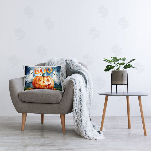 Stupell Industries Nicole DeCamp | Boo Ghosts & Jack-o-Lantern Printed Throw Pillow