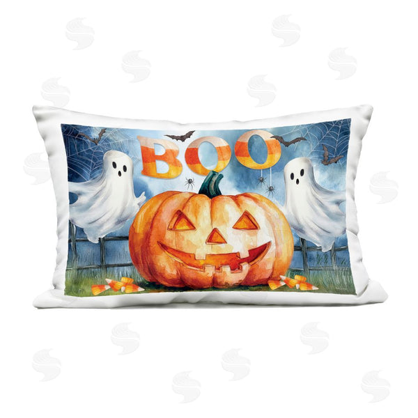 Stupell Industries Nicole DeCamp | Boo Ghosts & Jack-o-Lantern Printed Throw Pillow
