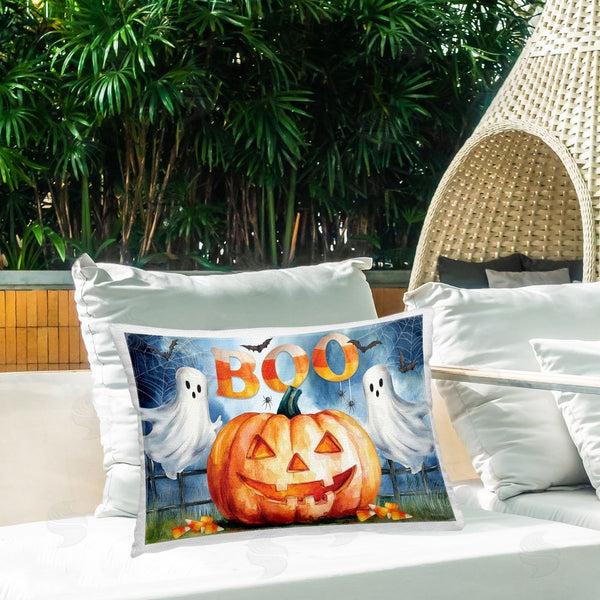 Stupell Industries Nicole DeCamp | Boo Ghosts & Jack-o-Lantern Printed Throw Pillow