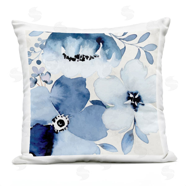 Stupell Industries Nicole DeCamp | Budding Blue Flowers Leaves Printed Throw Pillow