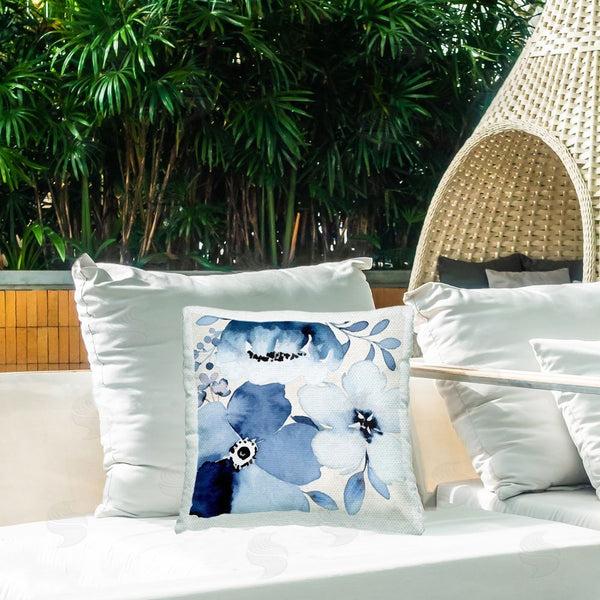 Stupell Industries Nicole DeCamp | Budding Blue Flowers Leaves Printed Throw Pillow