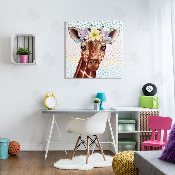 Stupell Industries Nicole DeCamp | Chic Giraffe Spring Floral Crown Rainbow Polka Dot Ombre Wall Art
