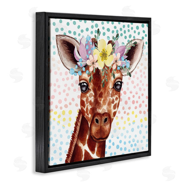 Stupell Industries Nicole DeCamp | Chic Giraffe Spring Floral Crown Rainbow Polka Dot Ombre Wall Art