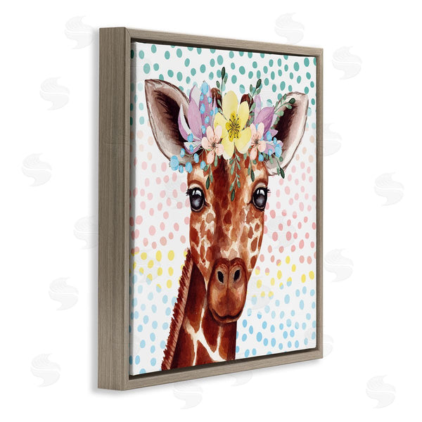 Stupell Industries Nicole DeCamp | Chic Giraffe Spring Floral Crown Rainbow Polka Dot Ombre Wall Art
