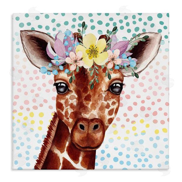 stupell industries Nicole DeCamp | Chic Giraffe Spring Floral Crown Rainbow Polka Dot Ombre Wall Art