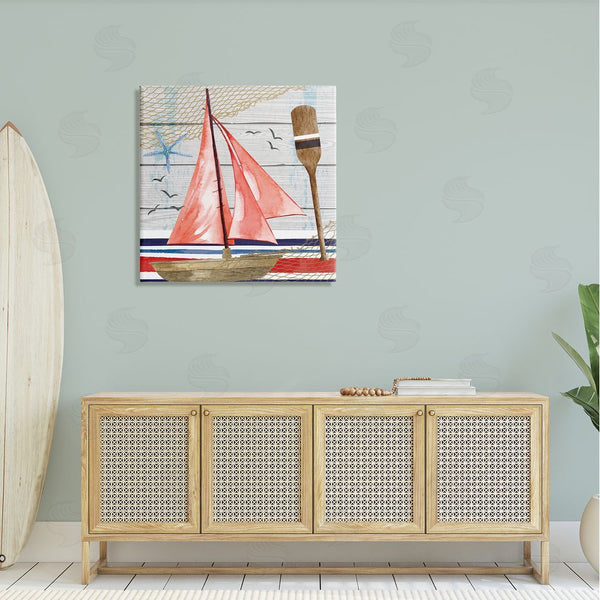 Stupell Industries Nicole DeCamp | Coastal Plank Pattern Sailboat Wall Art