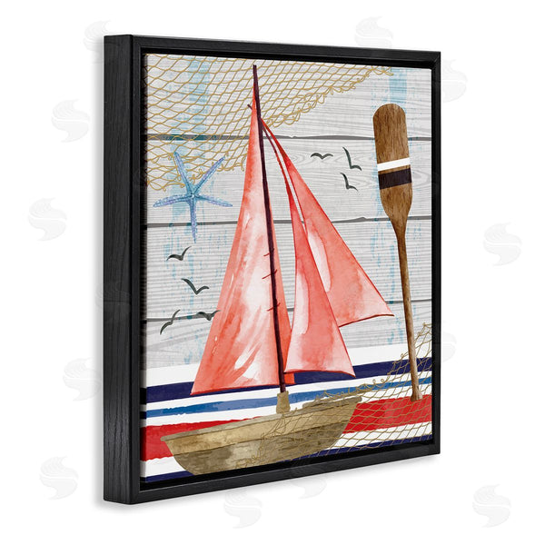 Stupell Industries Nicole DeCamp | Coastal Plank Pattern Sailboat Wall Art
