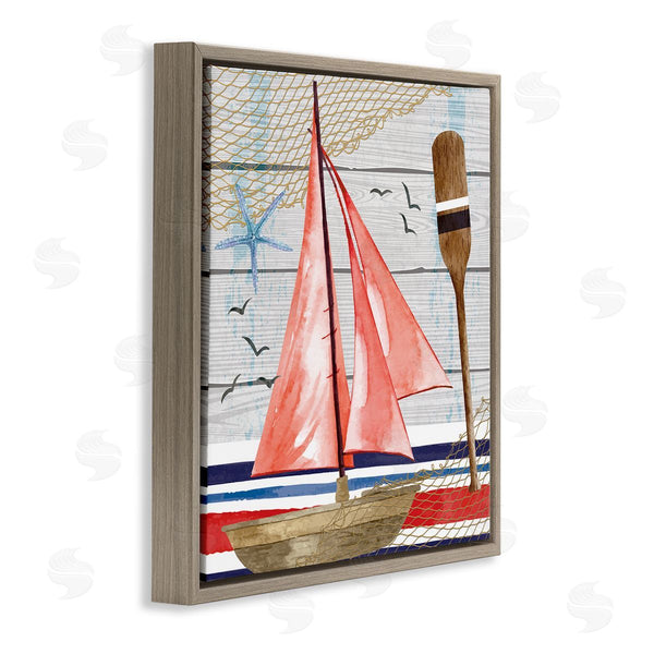 Stupell Industries Nicole DeCamp | Coastal Plank Pattern Sailboat Wall Art