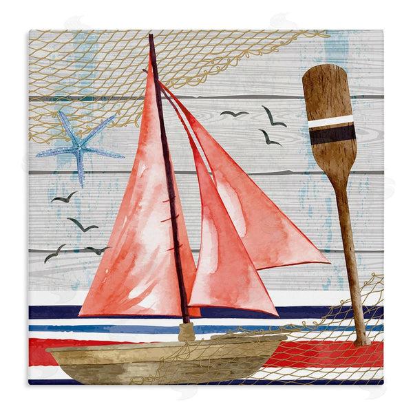 stupell industries Nicole DeCamp | Coastal Plank Pattern Sailboat Wall Art