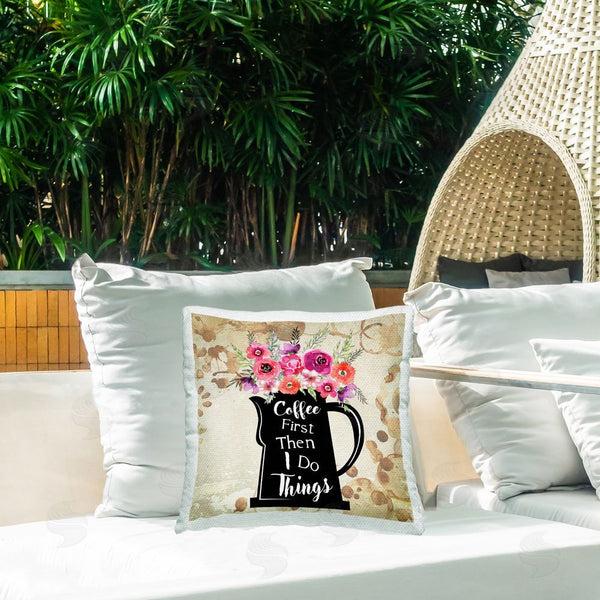 Stupell Industries Nicole DeCamp | Coffee First Then Do Things Floral Printed Throw Pillow
