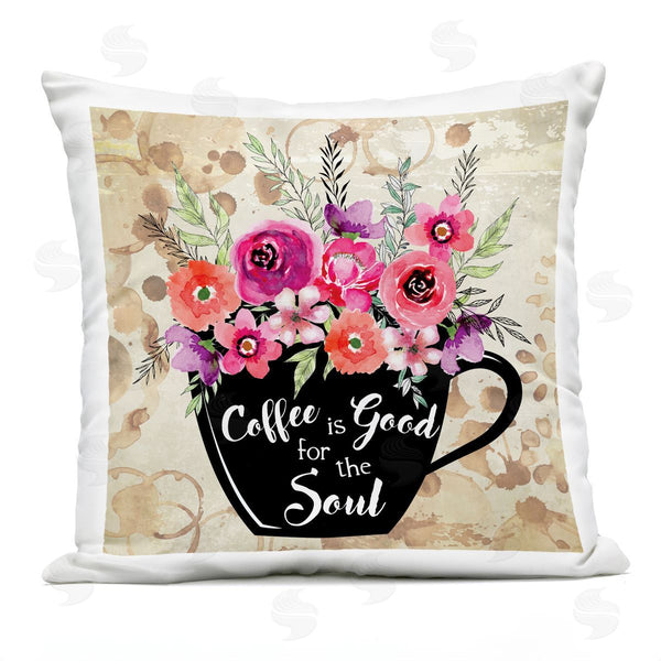 Stupell Industries Nicole DeCamp | Coffee Good For The Soul Bouquet Printed Throw Pillow