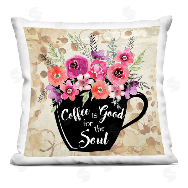 stupell industries Nicole DeCamp | Coffee Good For The Soul Bouquet Printed Throw Pillow