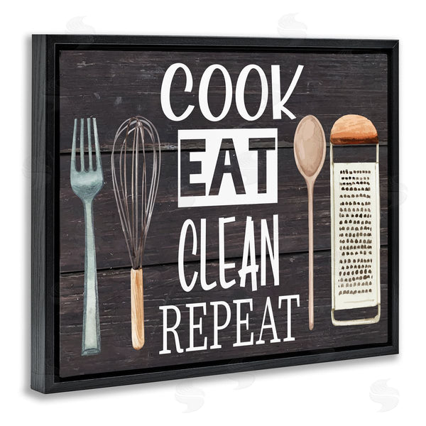 Stupell Industries Nicole DeCamp | Cook Eat Clean Humorous Quote Rustic Kitchenware Wall Art
