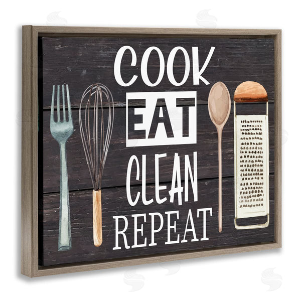 Stupell Industries Nicole DeCamp | Cook Eat Clean Humorous Quote Rustic Kitchenware Wall Art