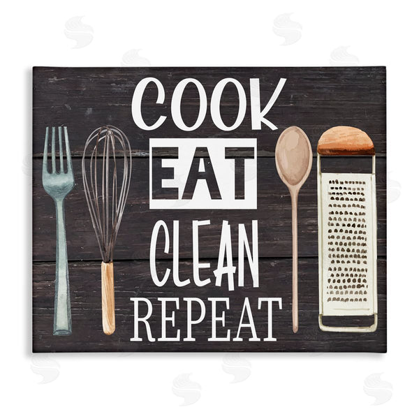 stupell industries Nicole DeCamp | Cook Eat Clean Humorous Quote Rustic Kitchenware Wall Art