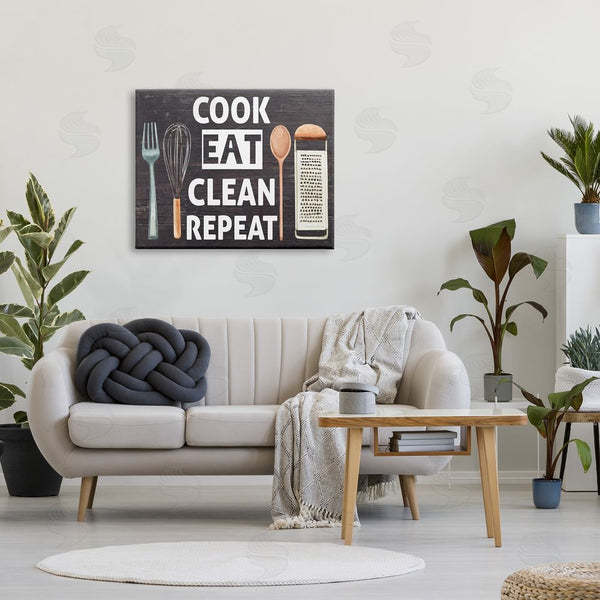 Stupell Industries Nicole DeCamp | Cook Eat Clean Repeat Phrase Wall Art