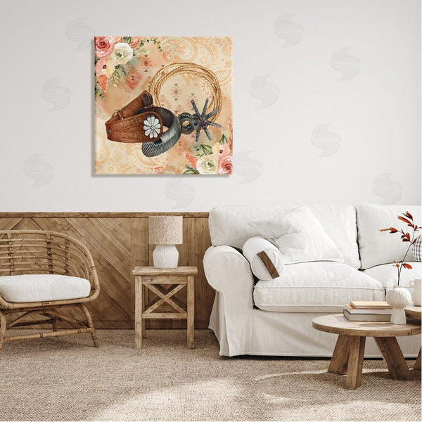 Stupell Industries Nicole DeCamp | Cowboy Spurs Floral Roses Wall Art