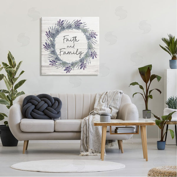 Stupell Industries Nicole DeCamp | Faith And Family Sign Blue Hyacinth Florals Wild Thistle Wall Art