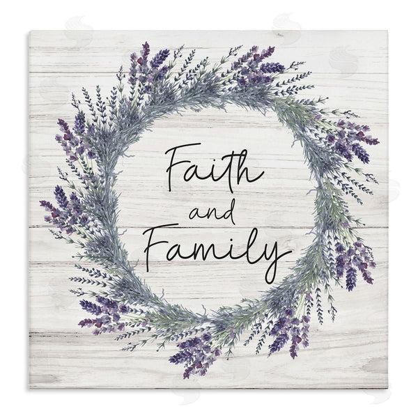 stupell industries Nicole DeCamp | Faith and Family Sign Blue Hyacinth Florals Wild Thistle Wall Art