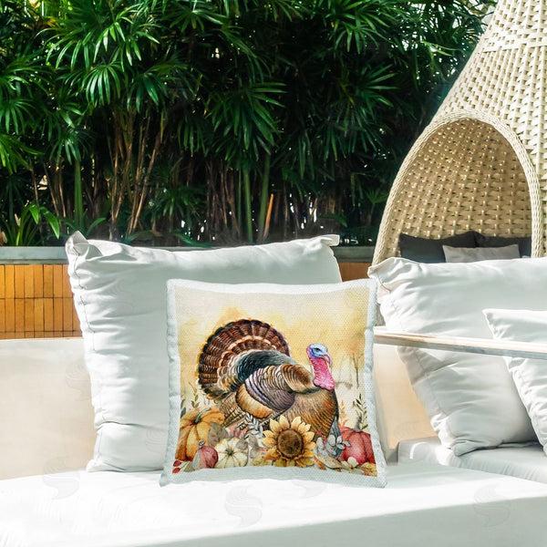 Stupell Industries Nicole DeCamp | Fall Turkey Floral Harvest Pumpkins Printed Throw Pillow