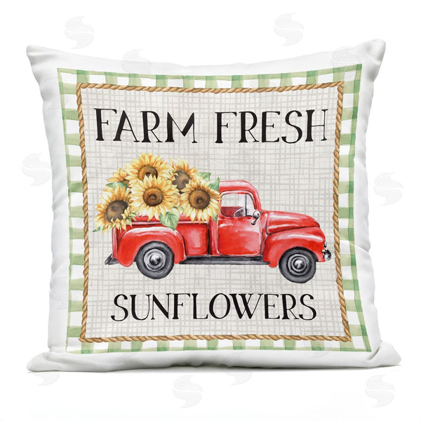 Stupell Industries Nicole DeCamp | Farm Fresh Sunflowers Gingham Truck Printed Throw Pillow
